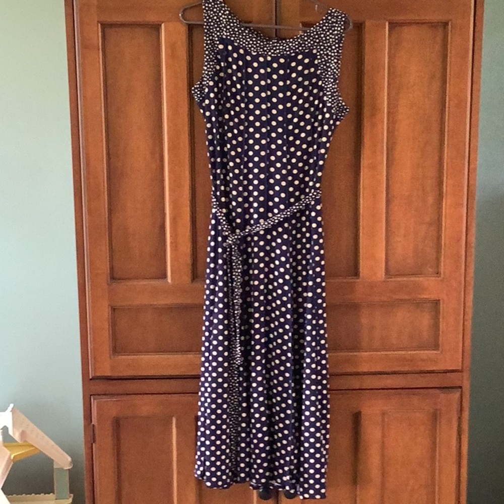 Polka Dot Sleeveless Dress - Navy and White